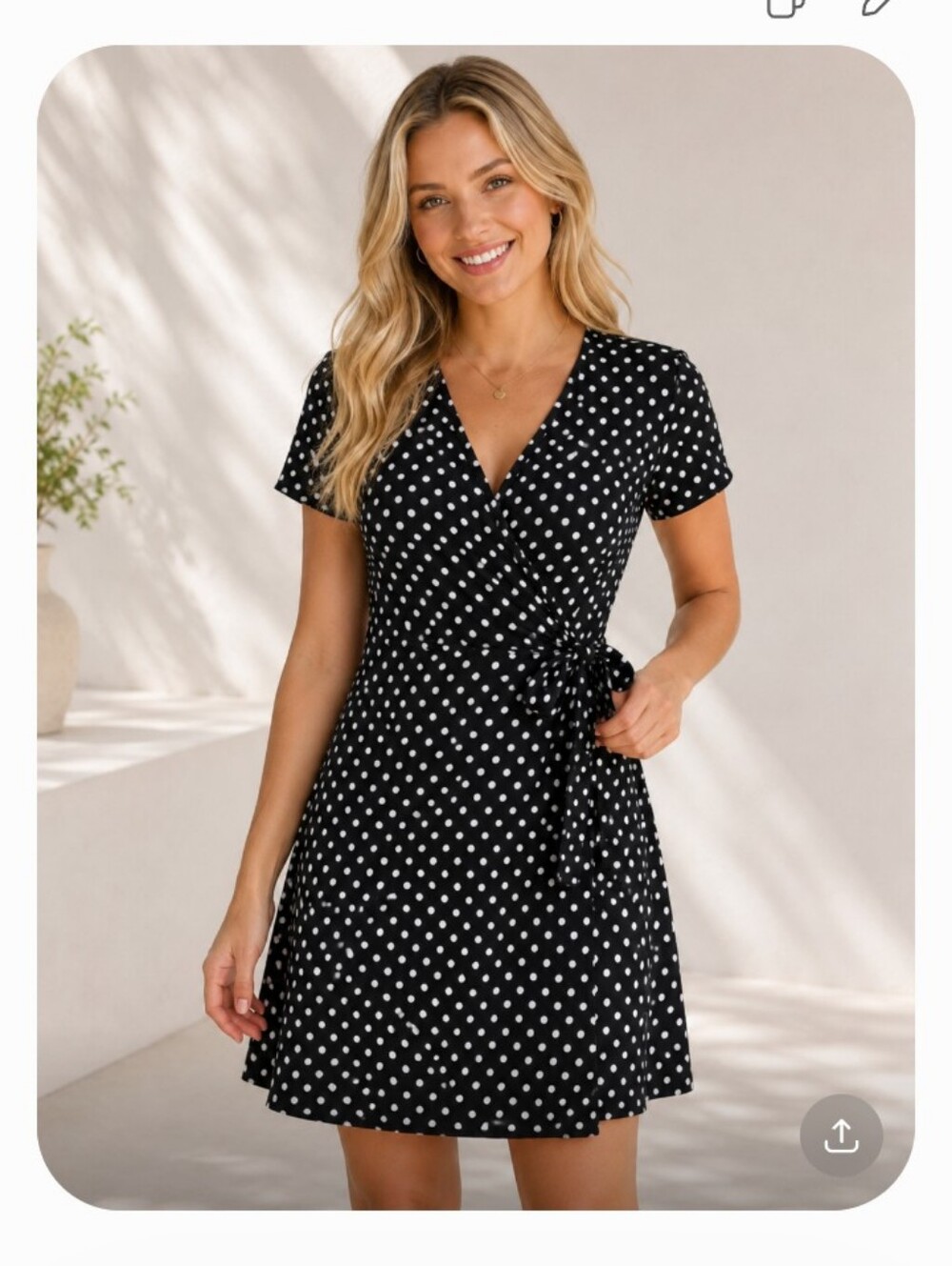 Rolla Coster Black Polka Dot Wrap Dress - Classic V-Neck Short Sleeve. Worn Once